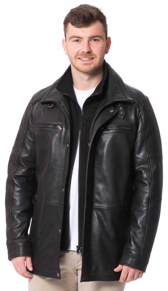 Gennaro schwarz lange Herrenjacke aus Lammnappa für Herren