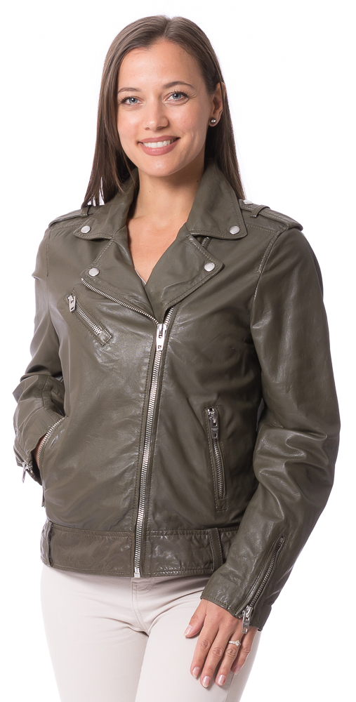 Yaya dusty olive Bikerjacke aus Lammnappa Leder von ROCKANDBLUE