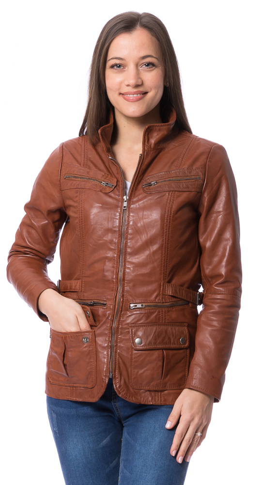 Rena cognac Lederjacke mit Reißverschluss von TRENDZONE