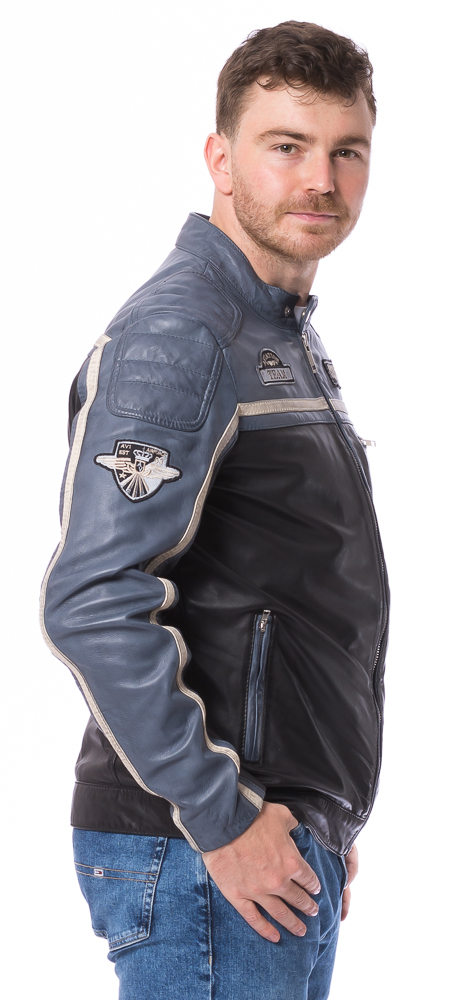 Chris blaue Leder Jacke für Herren von TRENDZONE