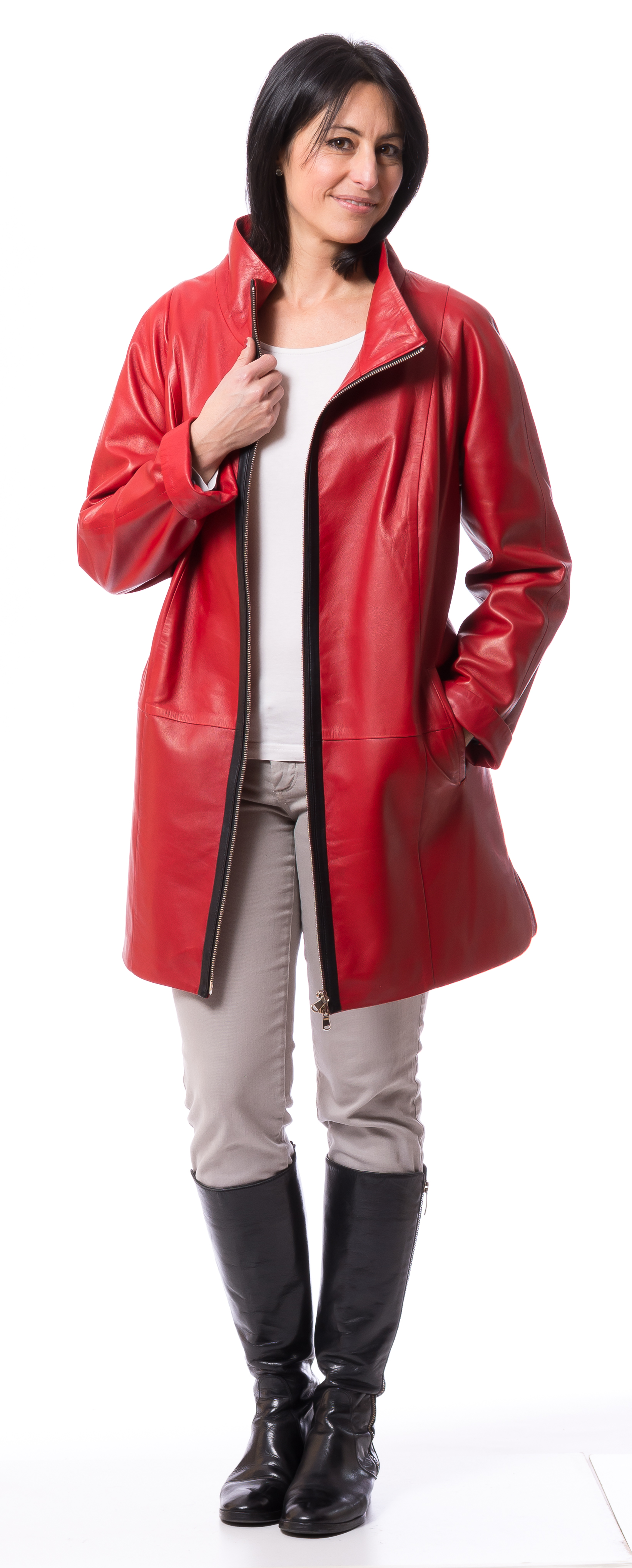 SR-1161 rot lange Nappaleder Jacke  von TRENDZONE