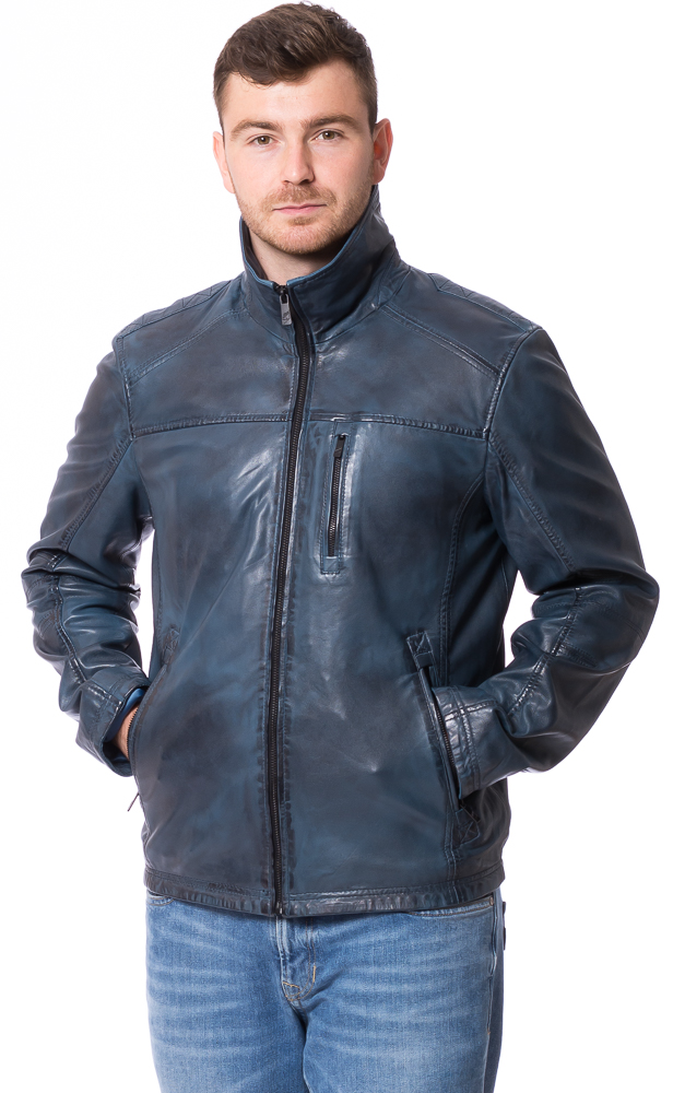 Ilmo blau Lederjacke mit Reißverschluss von JILANI