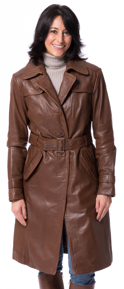 Whitney cognac Leder-Trenchcoat von TRENDZONE