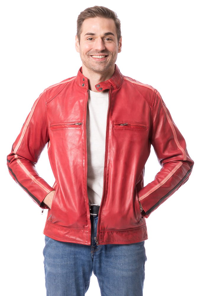 JLI Racer rot Herren Leder Jacke von TRENDZONE
