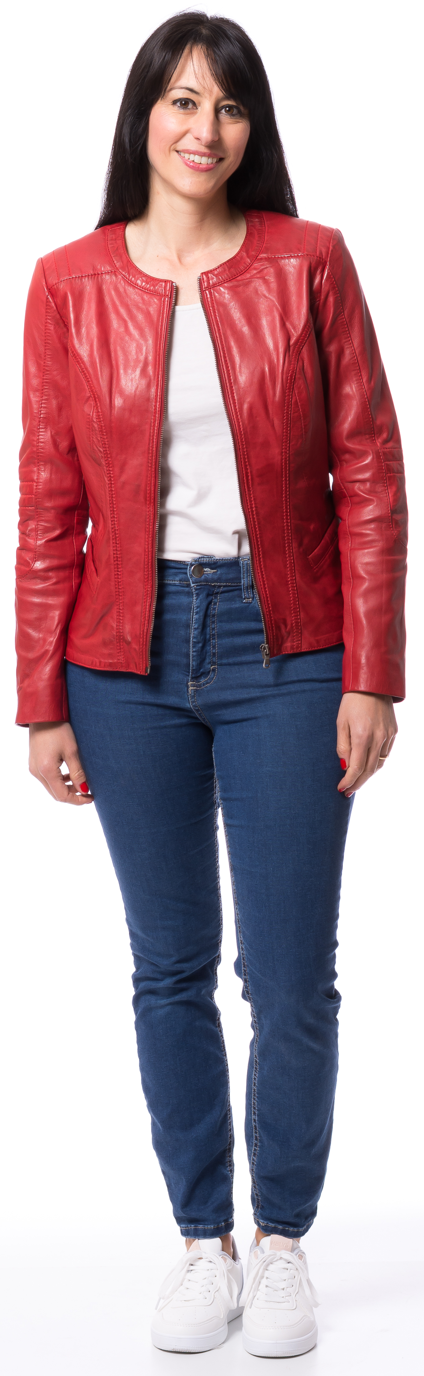 Nancy rote kragenlose, kurze Lederjacke von TRENDZONE