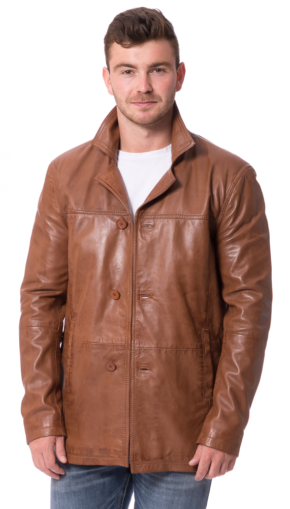 Vill cognac Knopfjacke aus Leder von TRENDZONE