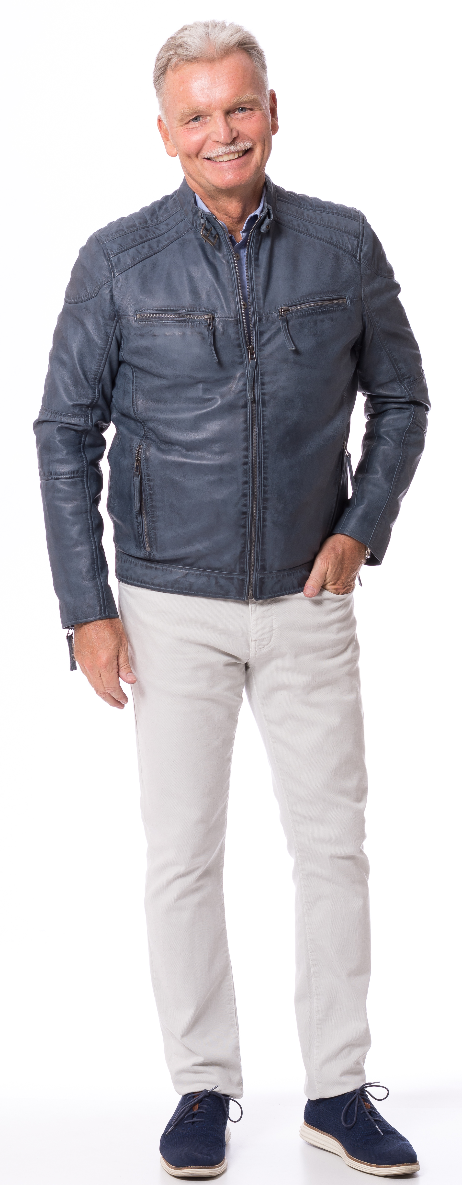 Lenny blau-graue Lederjacke von TRENDZONE