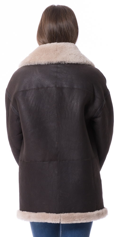 Sandy braun Lammfell Jacke mit Reißverschluss von TRENDZONE