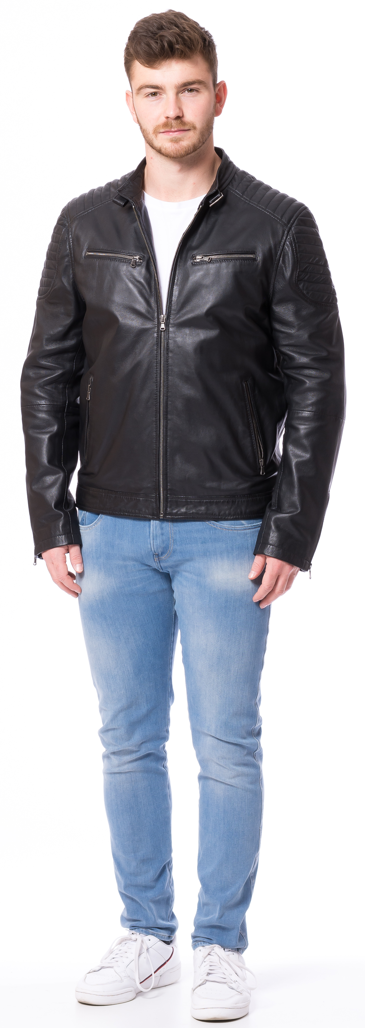 Fangio schwarz Biker Lederjacke von TRENDZONE