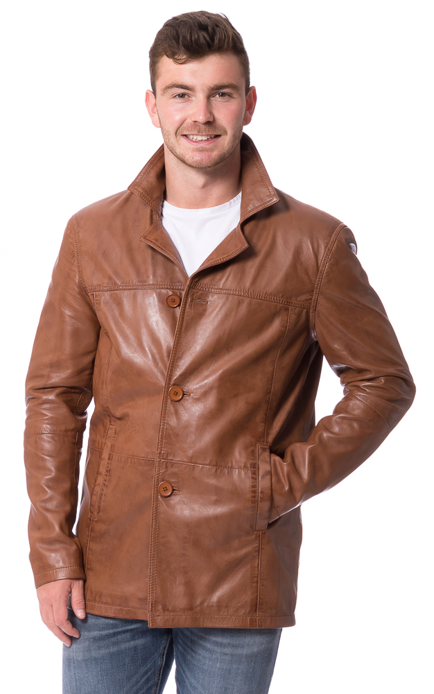 Vill cognac Knopfjacke aus Leder von TRENDZONE