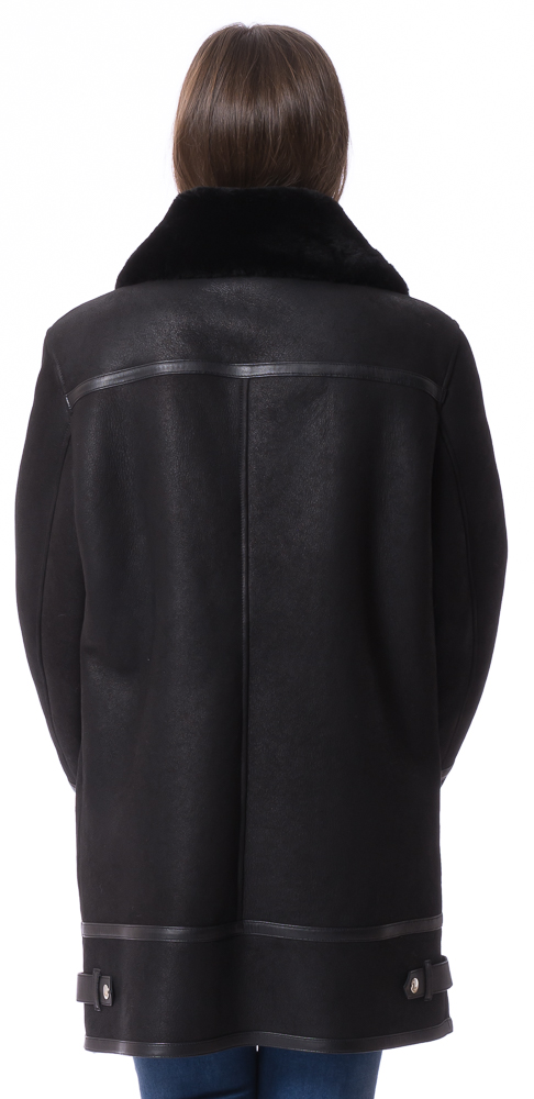 Aspen schwarz Lammfelljacke mit Reißverschluss für Damen von TRENDZONE