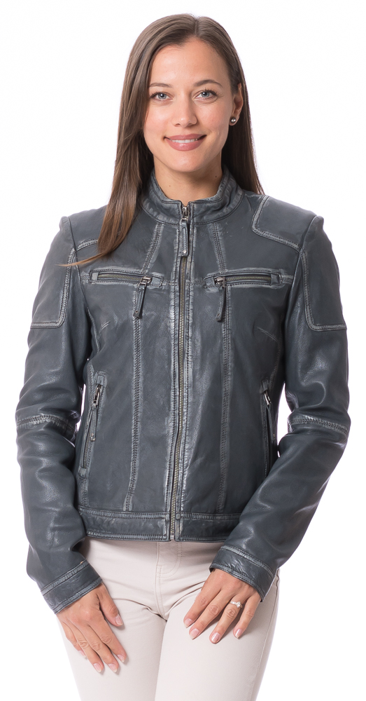 Cathy blau Lederjacke in used Leder für Frauen von JILANI Cathy blau Lederjacke in used Leder für Frauen von JILANI