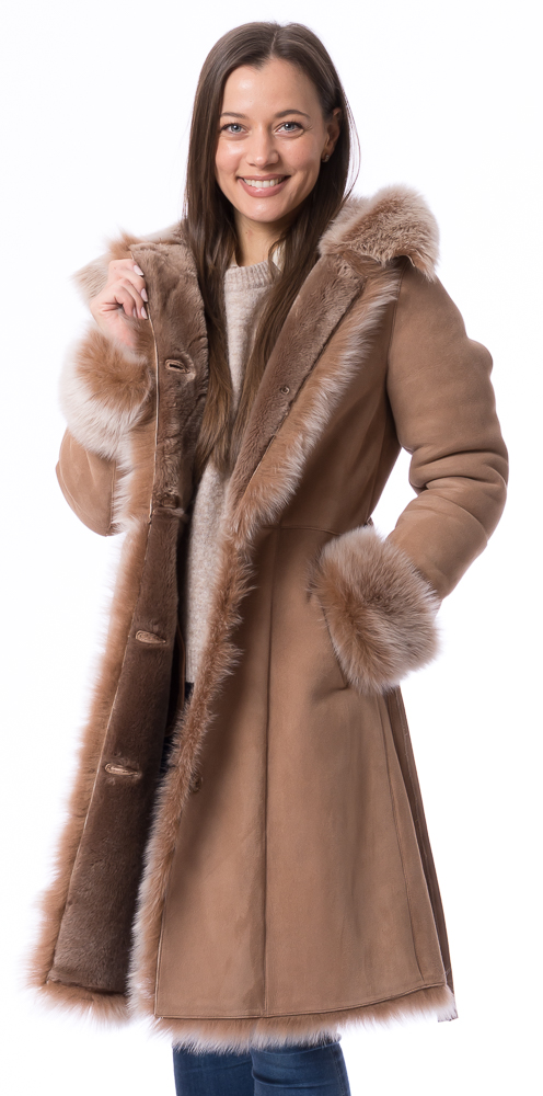 Yasmin camel Lammfell Mantel für Damen von TRENDZONE