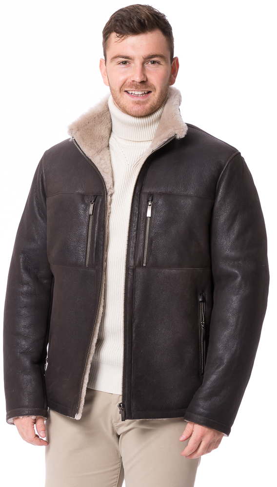 Lukas braun Seiden-Lammfell Jacke für Männer von TRENDZONE