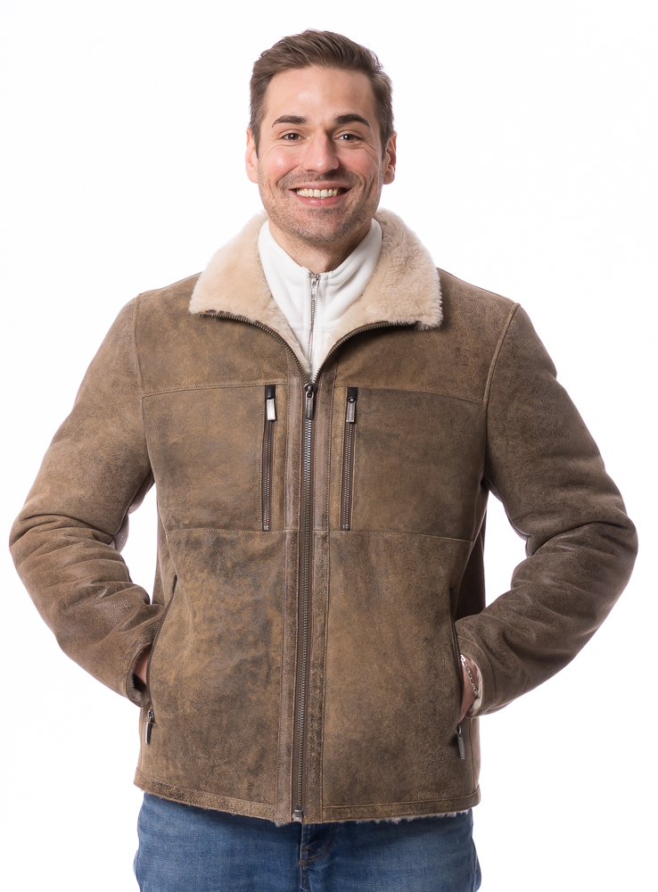 Lukas anticbraun Lammfell Jacke für Herren von TRENDZONE