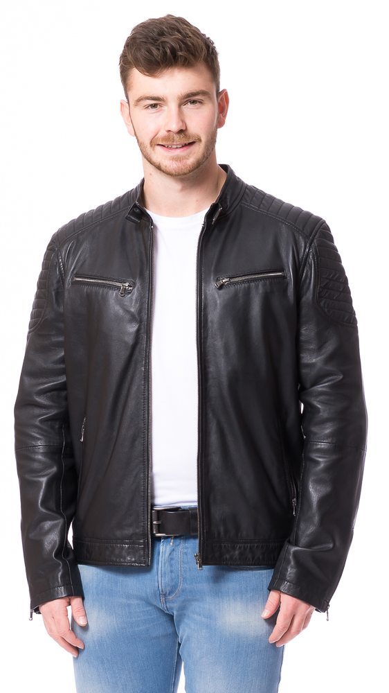 Fangio schwarz Biker Lederjacke von TRENDZONE