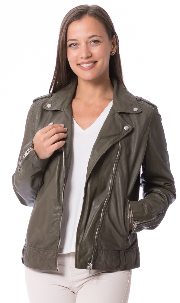 Yaya dusty olive Bikerjacke aus Lammnappa Leder von ROCKANDBLUE