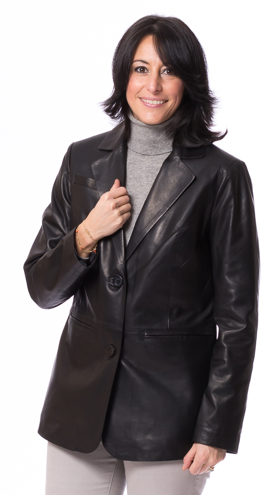 SR-1167 schwarz Leder Blazer für Damen von TRENDZONE