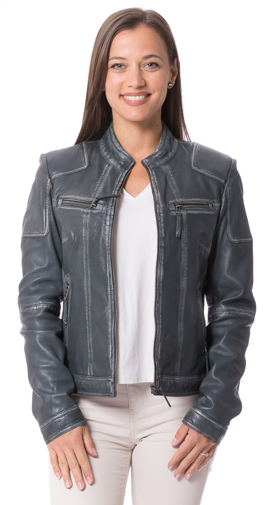 Cathy blau Lederjacke in used Leder für Frauen von JILANI Cathy blau Lederjacke in used Leder für Frauen von JILANI