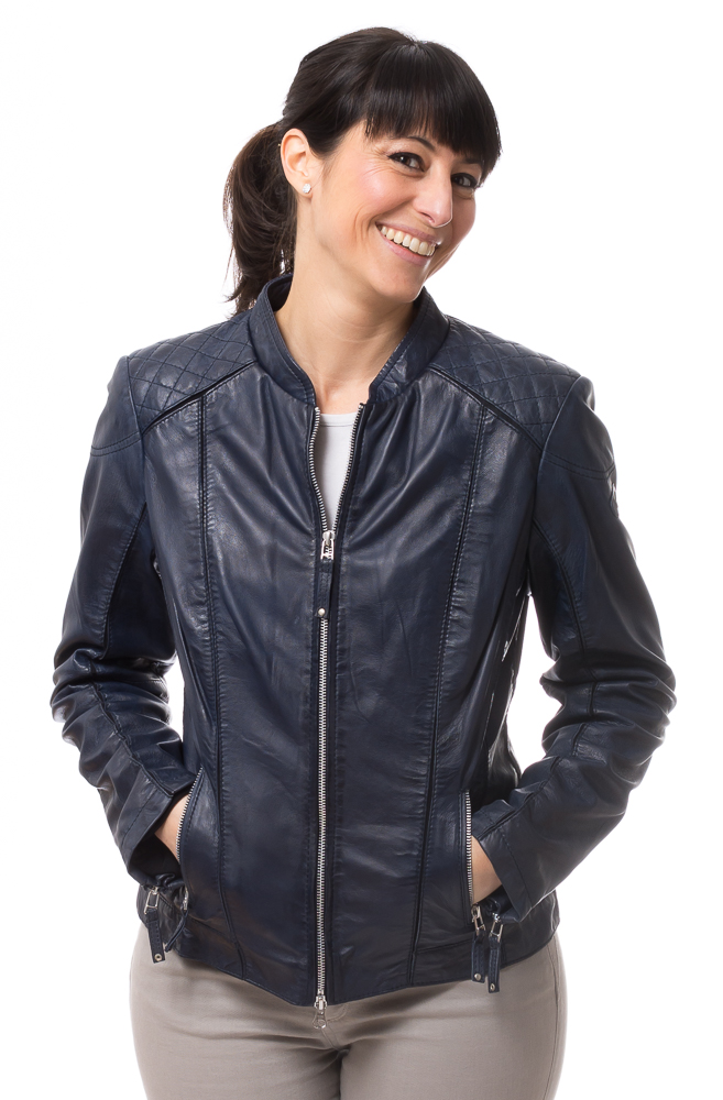 8474 blau Damen Leder Jacke von CABRINI