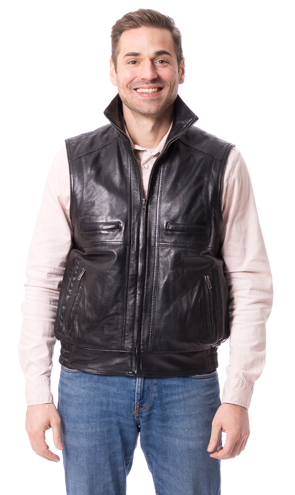 Erik schwarz Nappaleder Weste für Herren von TRENDZONE