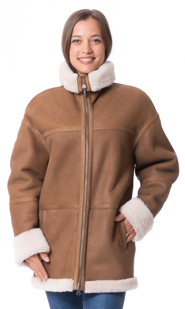 Cozy cognac Lammfelljacke für Damen von TRENDZONE Cozy cognac Lammfelljacke für Damen von TRENDZONE