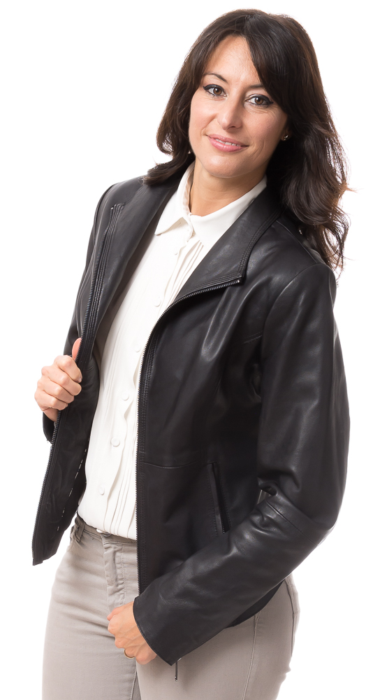Cristina-14401 Delia schwarze Kurz Lederjacke für Frauen von TRENDZONE