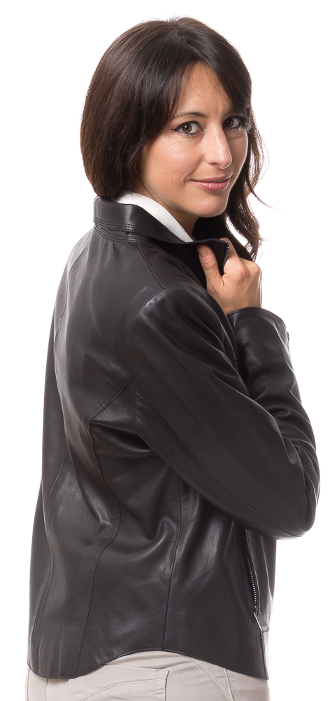 Cristina-14406 Delia schwarze Kurz Lederjacke für Frauen von TRENDZONE