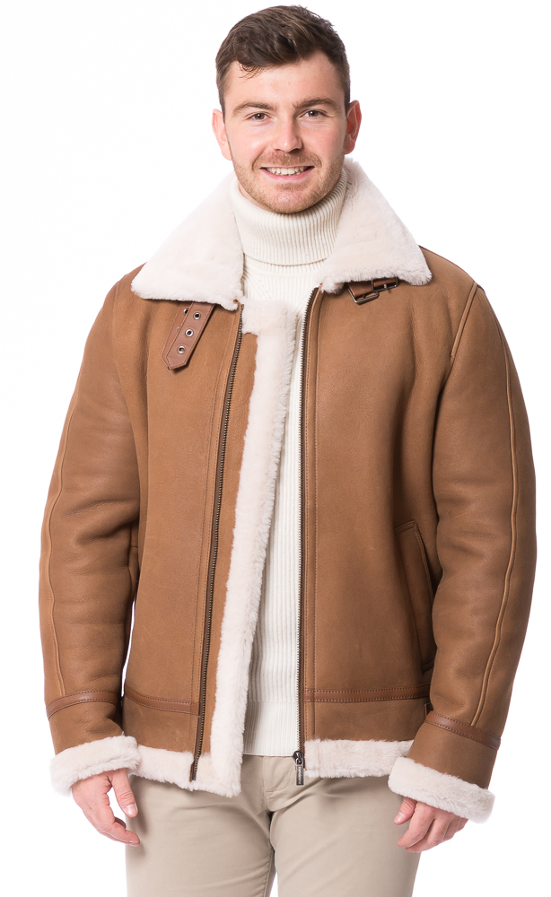 B-17 cognac Lammfell Jacke für Herren von TRENDZONE