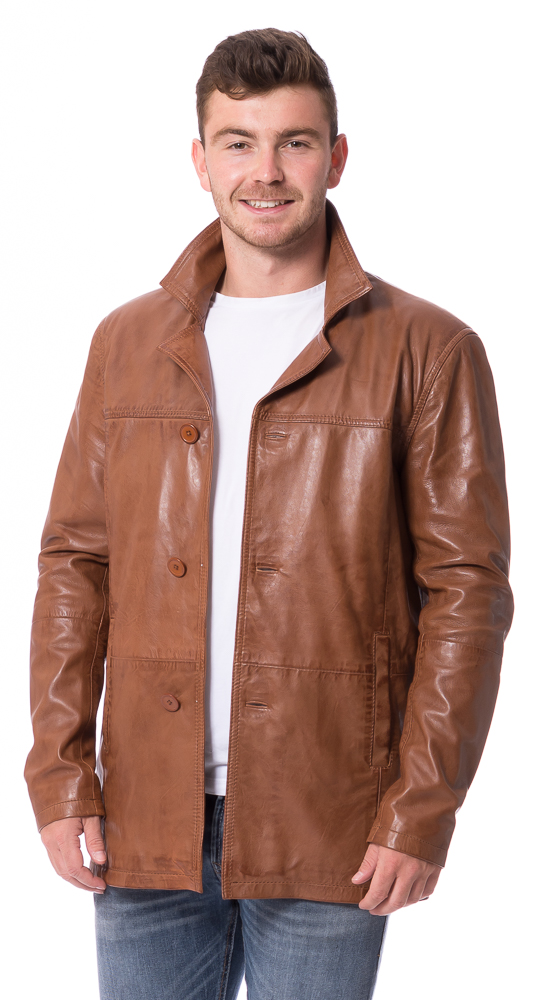 Vill cognac Knopfjacke aus Leder von TRENDZONE