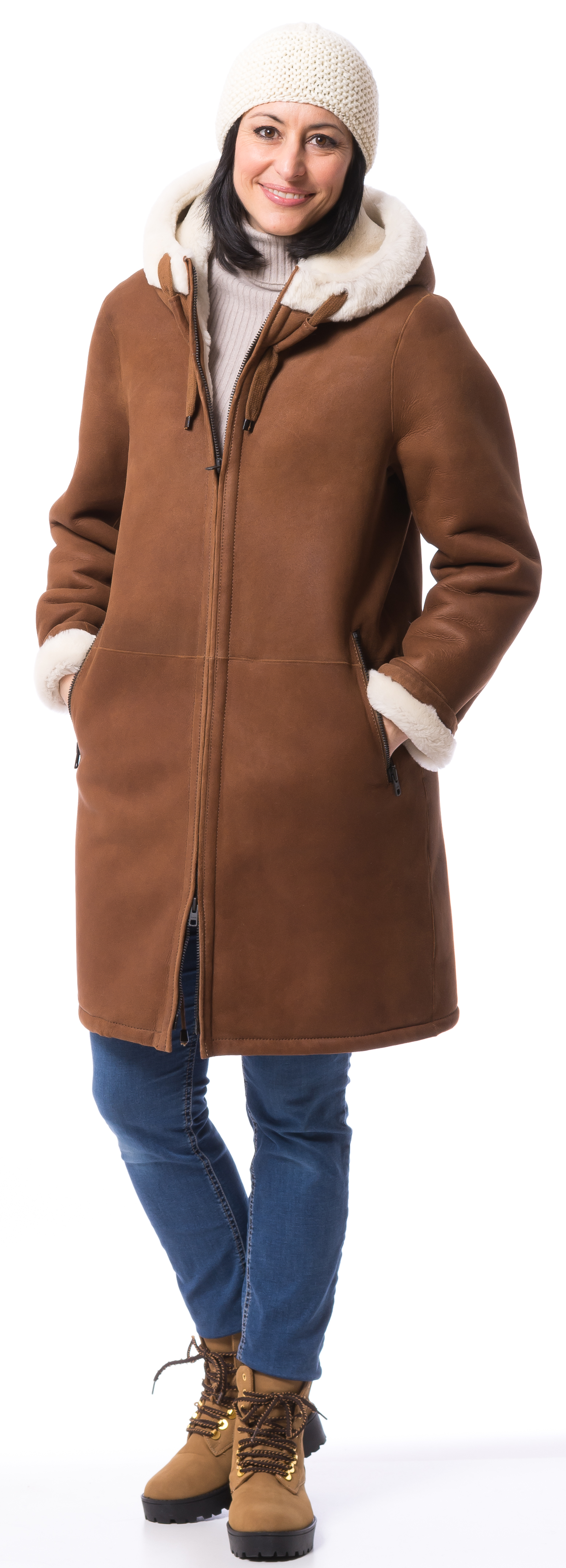 Anne 90 cognac Lammfelljacke für Damen von TRENDZONE