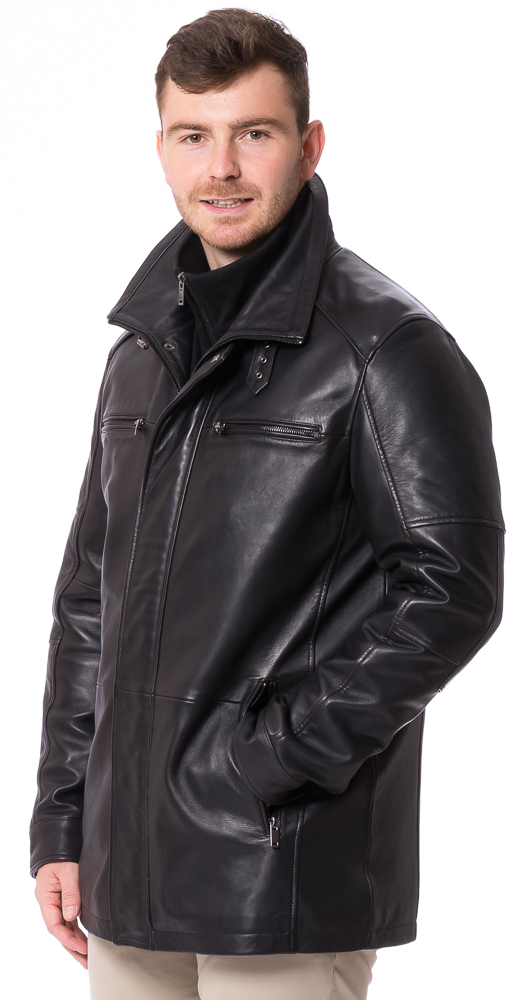 Gennaro schwarz lange Herrenjacke aus Lammnappa für Herren