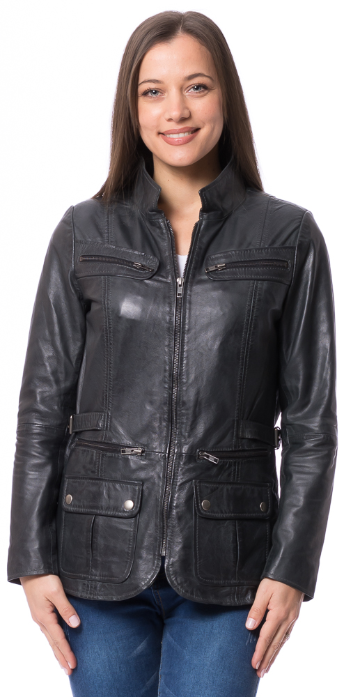 Rena grau Lederjacke mit Reißverschluss für Frauen von TRENDZONE
