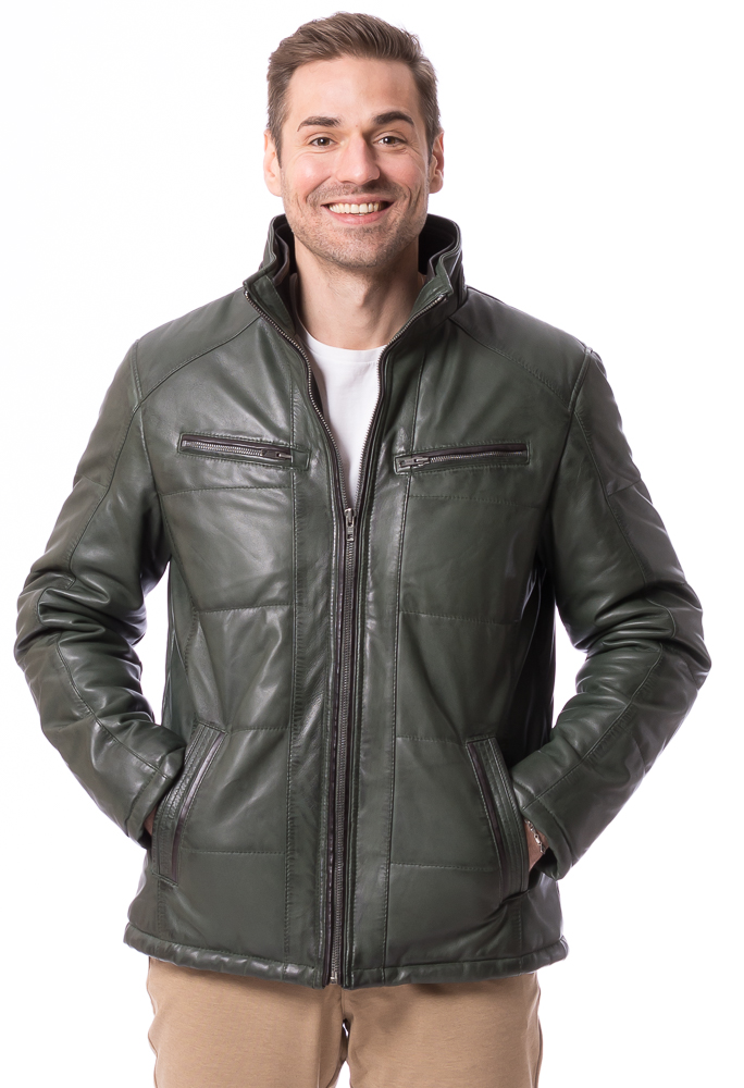 42270 oliv Nappaleder Steppjacke für Herren von TRENDZONE