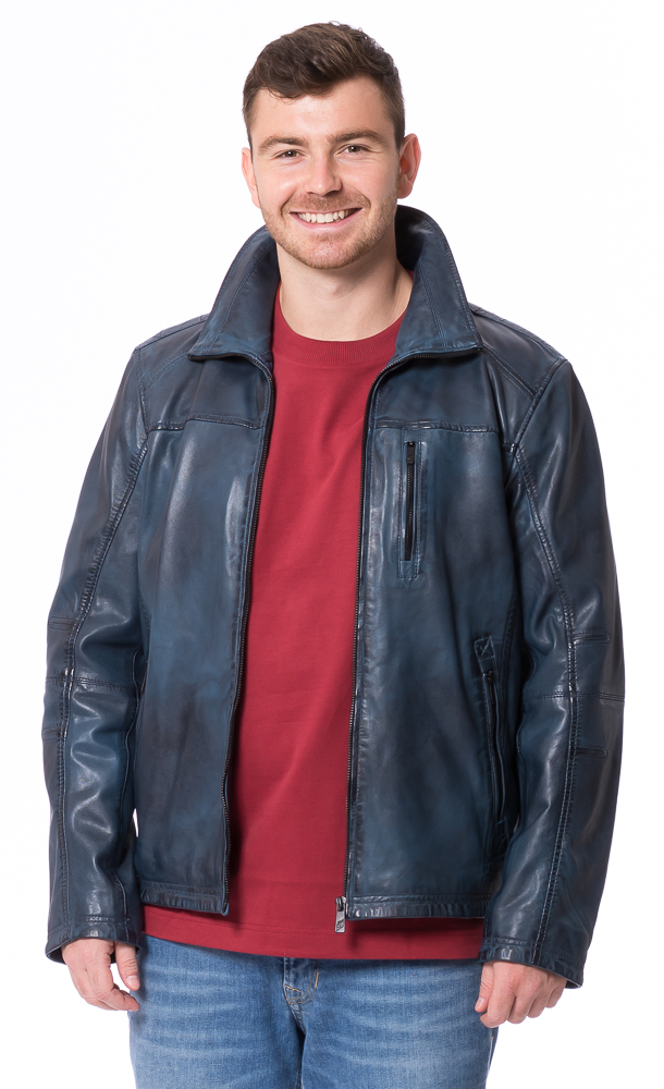 Ilmo blau Lederjacke mit Reißverschluss von JILANI