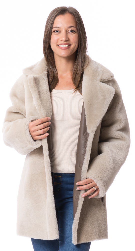 Selina khaki Lammfell Wendejacke für Damen von TRENDZONE