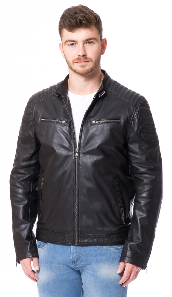 Fangio schwarz Biker Lederjacke von TRENDZONE