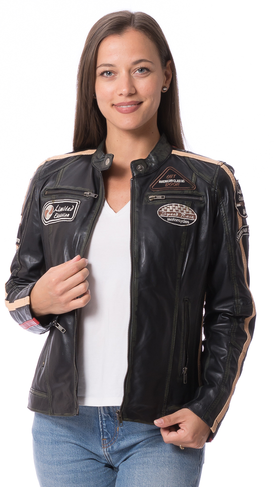 Mono Badge schwarz used Nappaleder Jacke für Frauen von TRENDZONE