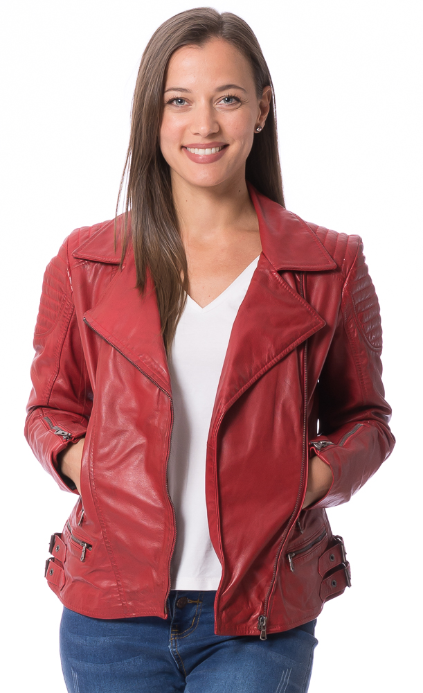 Woodstock rot Nappa Leder Jacke für Frauen von TRENDZONE Woodstock rot Nappa Leder Jacke für Frauen von TRENDZONE